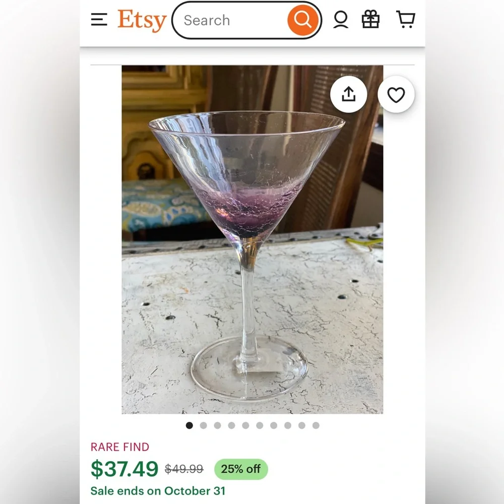 Pier 1 Purple Crackle Martini Glass. Rare Find. Discontinued Pattern